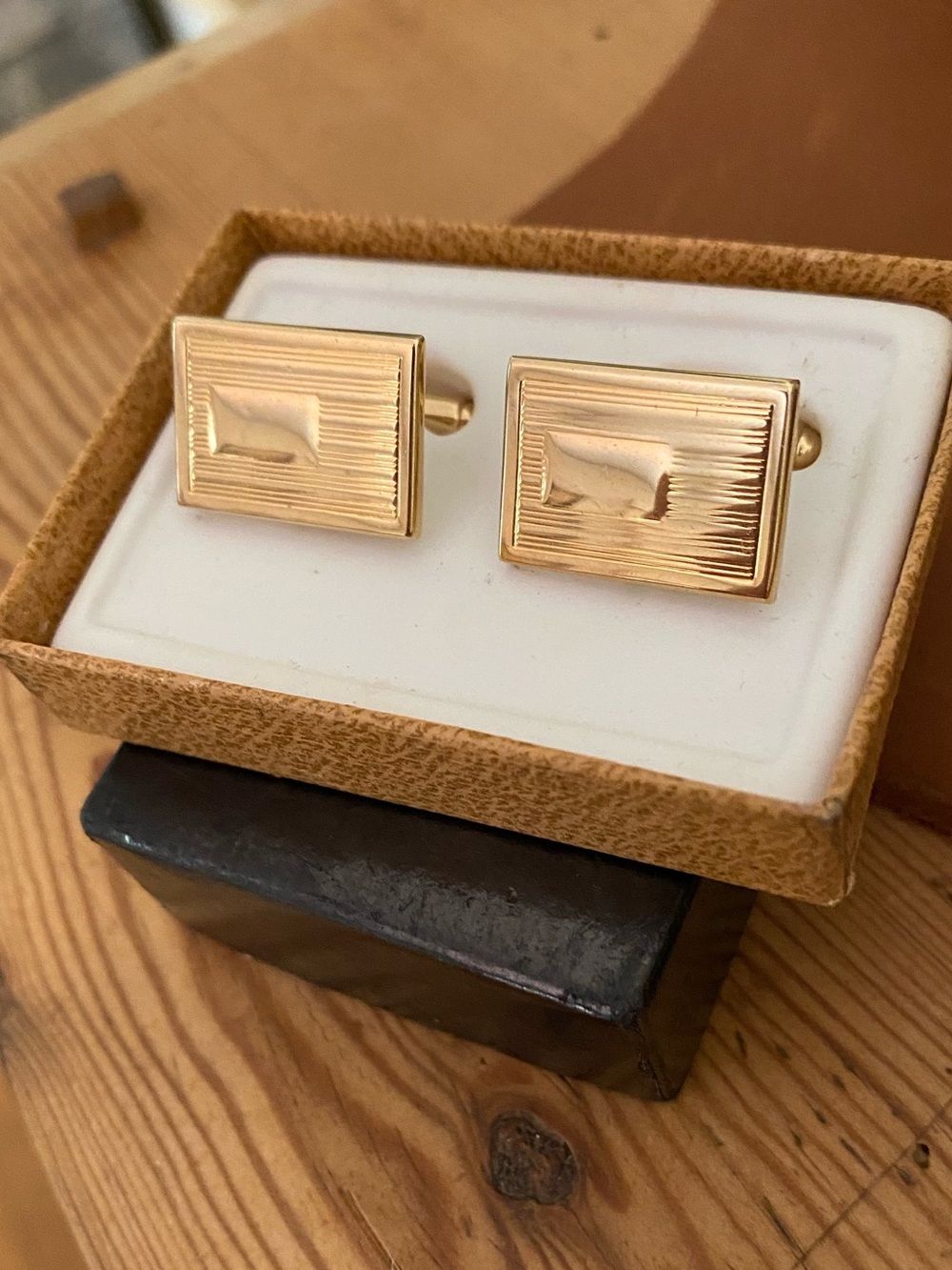 Gold Tone Rectangular Cufflinks for Men